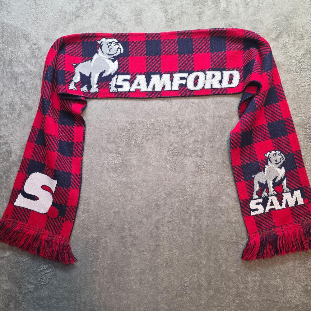 Samford Bulldogs Knit Scarf Mens One Size Red Plaid NCAA Soccer Ruffneck